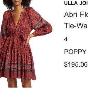 Ulla Johnson Poppy Red Floral Tie-Waist Mini Dress